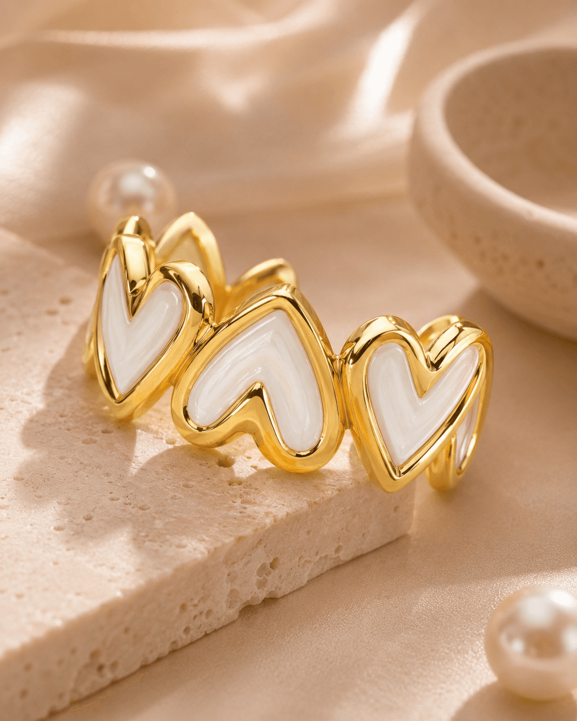 Gold-Tone White Heart Panel Bracelet detail photo 4 - Bracelets at ShopKaar