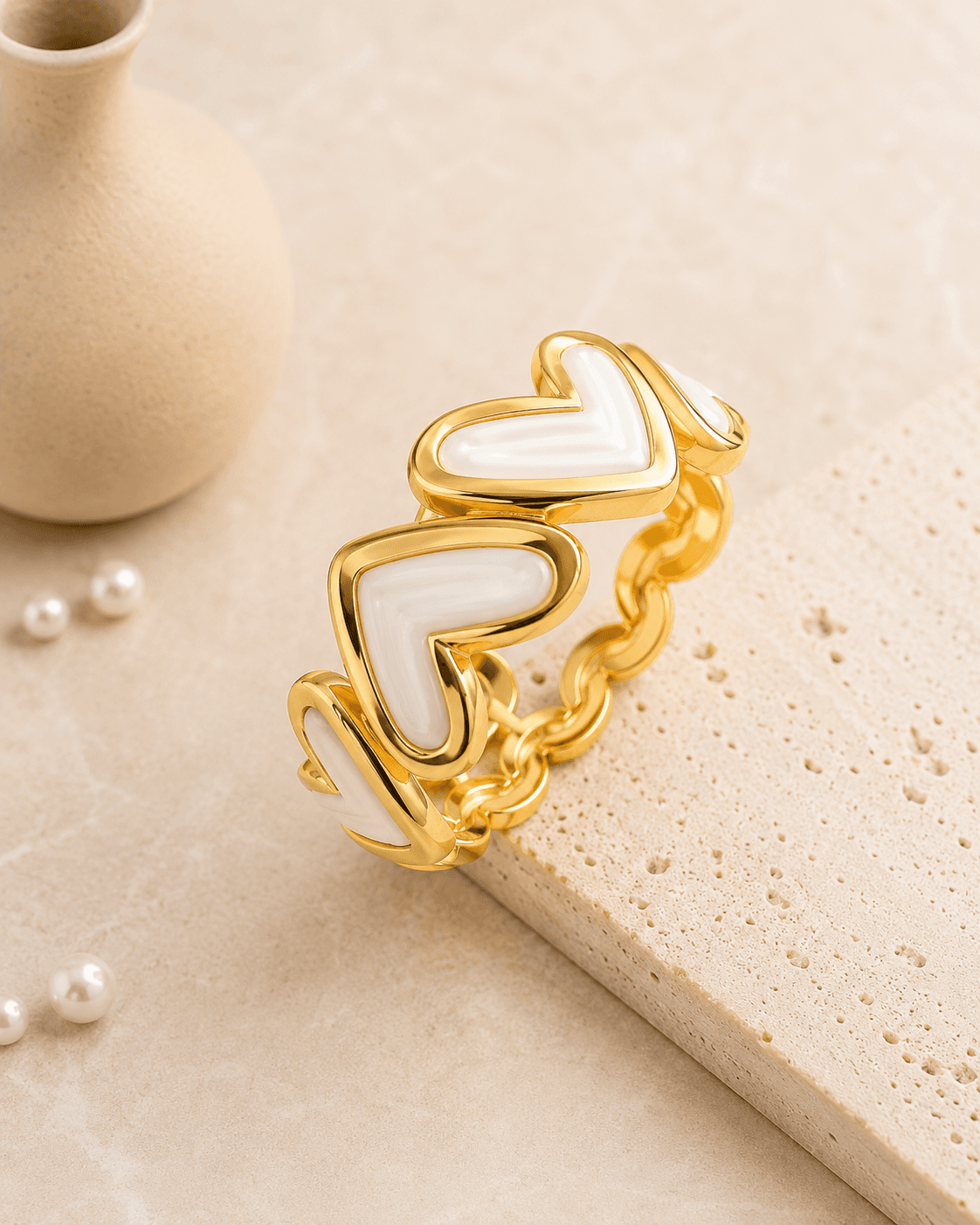 Gold-Tone White Heart Panel Bracelet detail photo 7 - Bracelets at ShopKaar