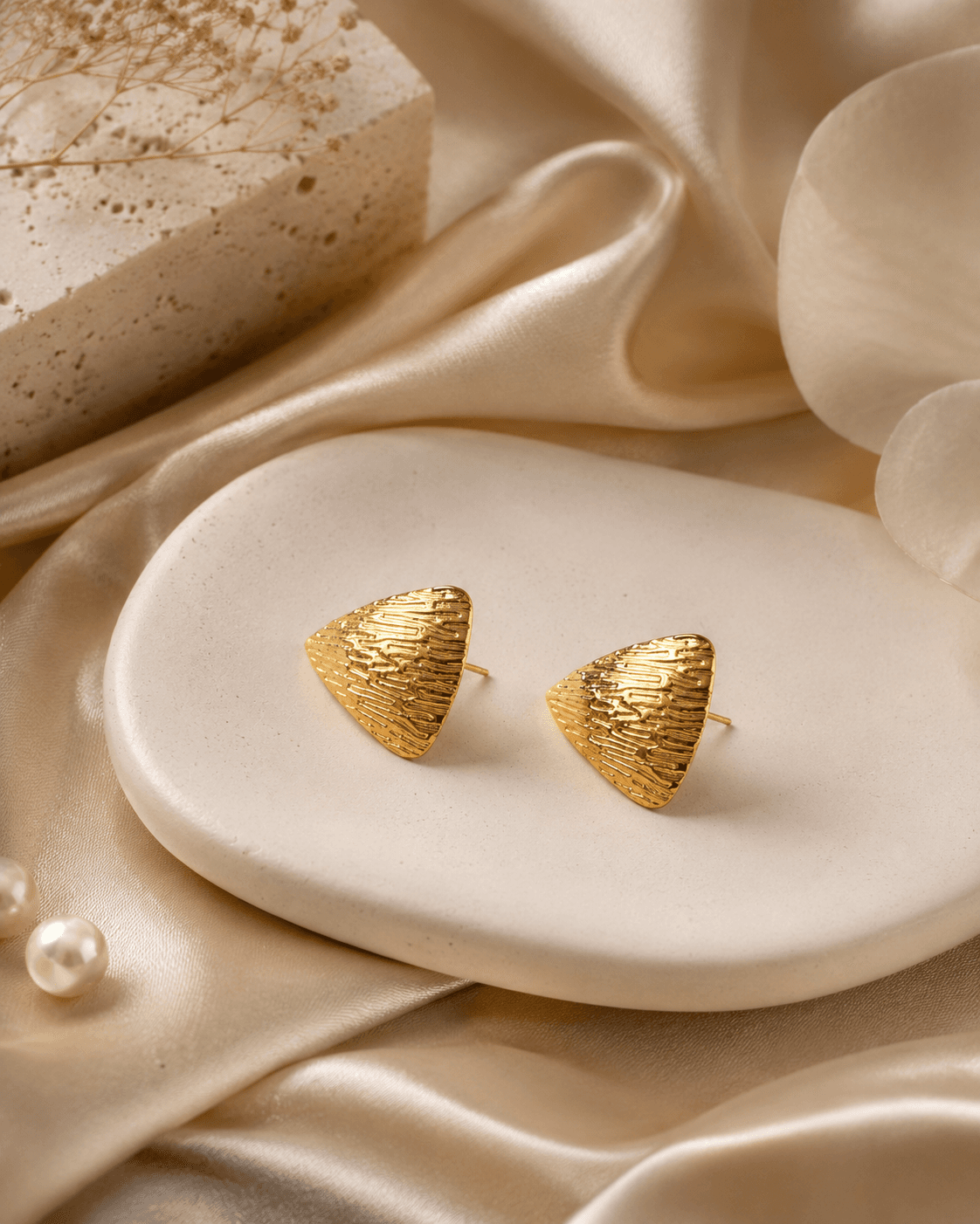 Gold-Tone Textured Triangle Stud Earrings main product photo at ShopKaar