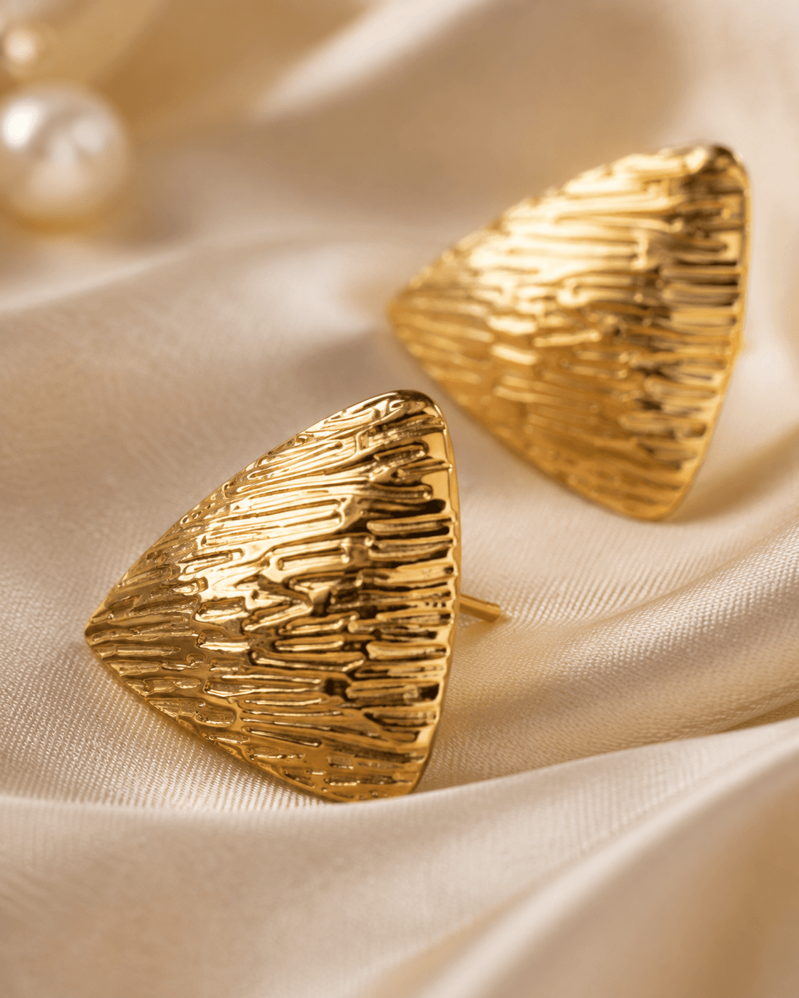 Gold-Tone Textured Triangle Stud Earrings detail photo 3 at ShopKaar