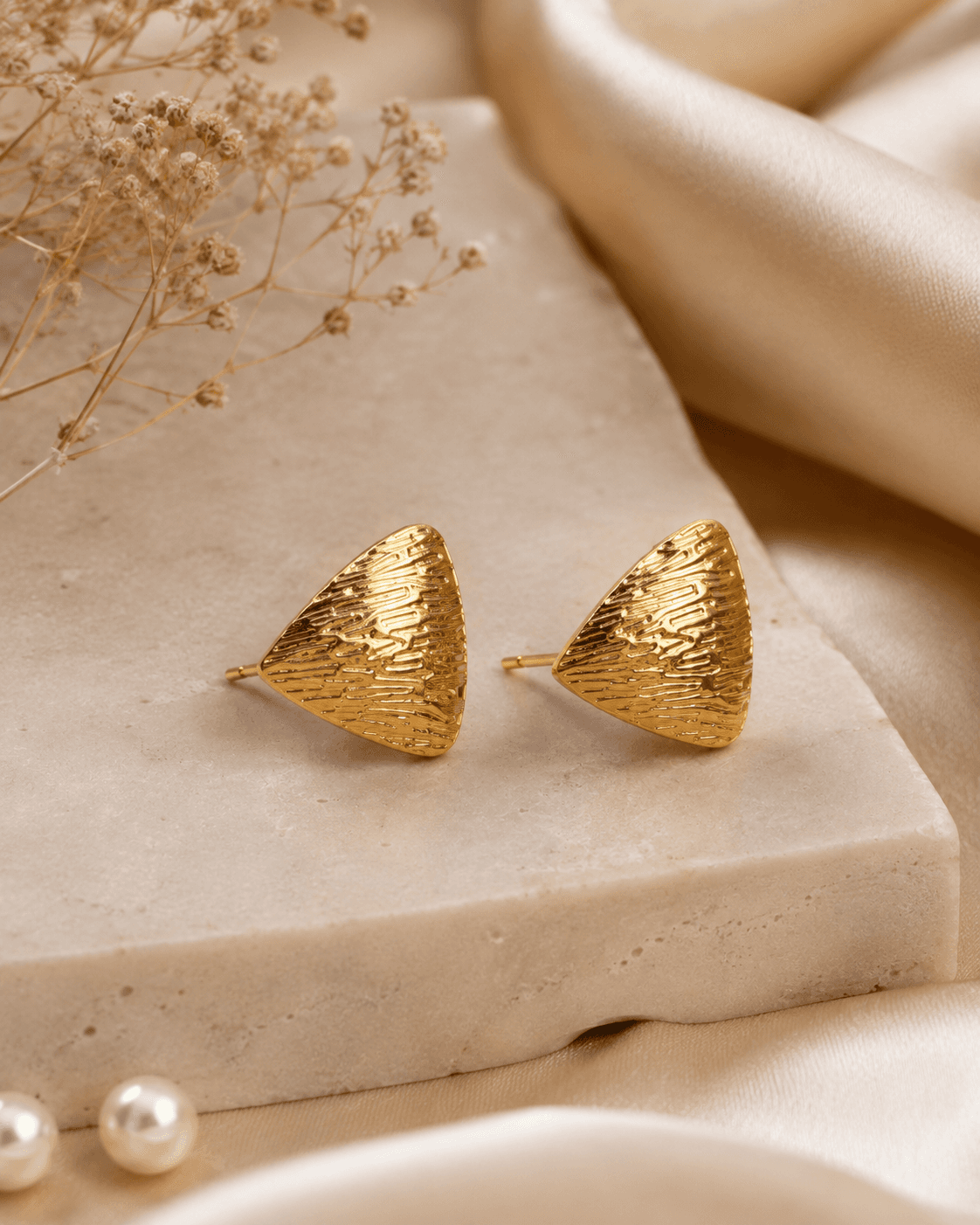 Gold-Tone Textured Triangle Stud Earrings detail photo 4 at ShopKaar