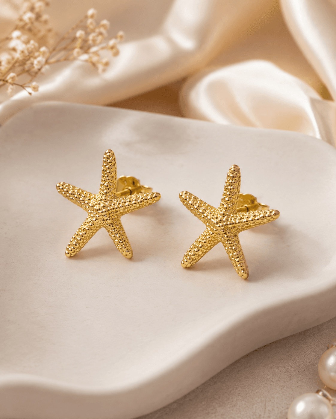 Gold-Tone Textured Starfish Stud Earrings main product photo at ShopKaar