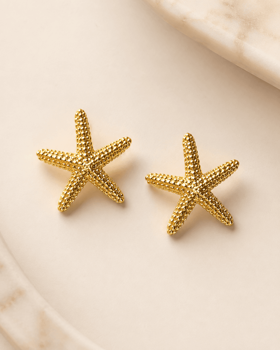 Gold-Tone Textured Starfish Stud Earrings detail photo 2 at ShopKaar