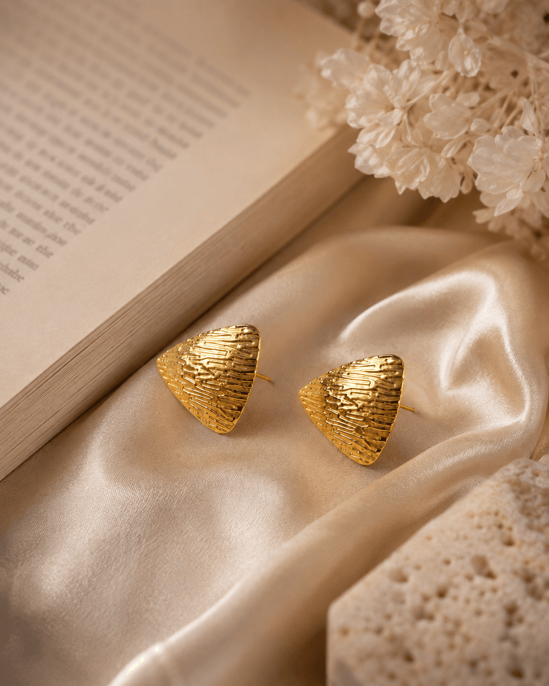 Gold-Tone Textured Triangle Stud Earrings detail photo 5 at ShopKaar