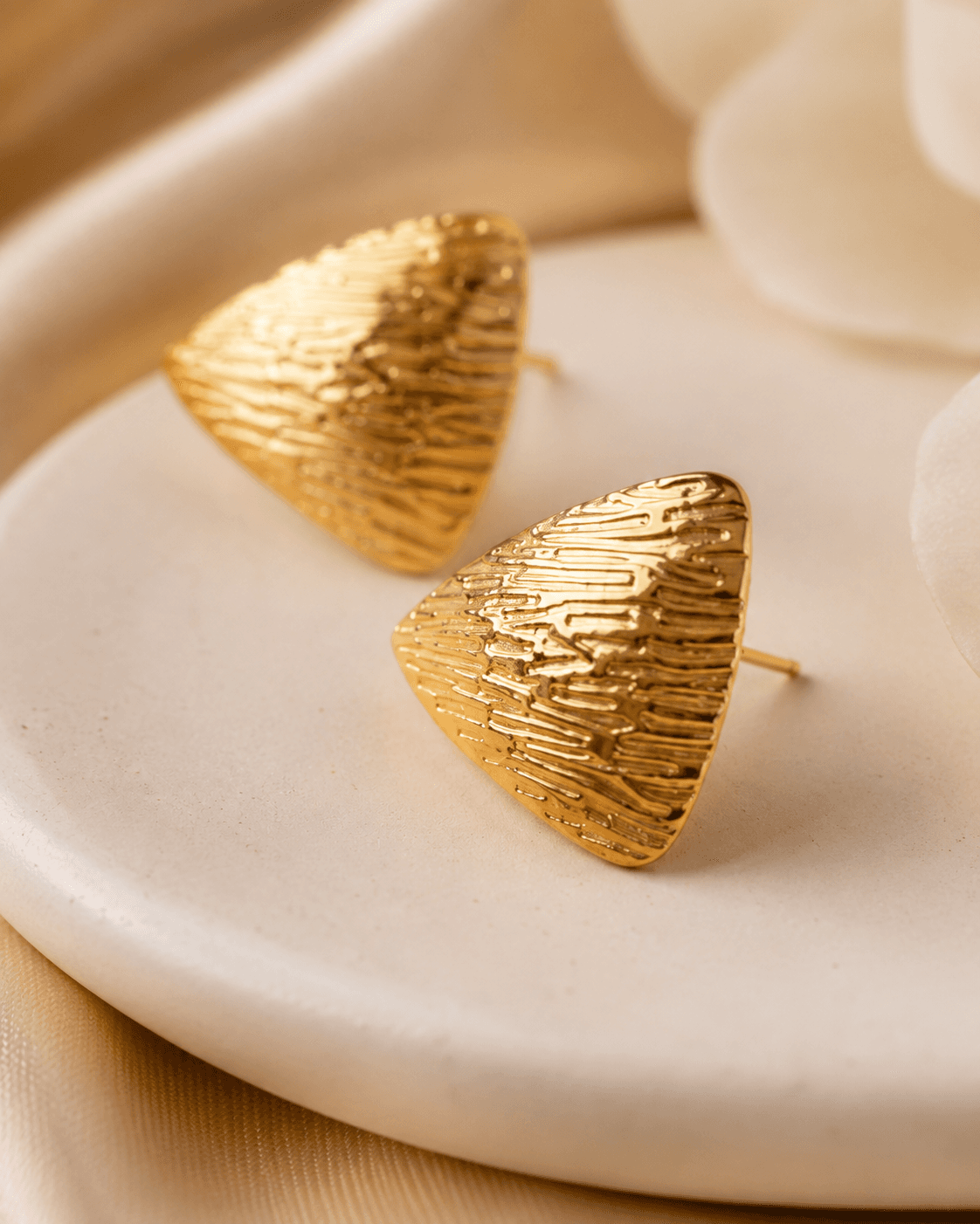 Gold-Tone Textured Triangle Stud Earrings detail photo 6 at ShopKaar