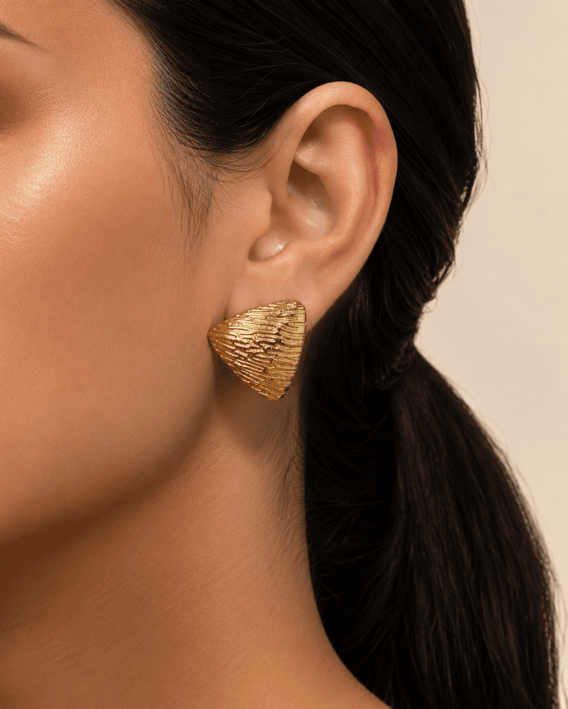 Gold-Tone Textured Triangle Stud Earrings detail photo 7 at ShopKaar