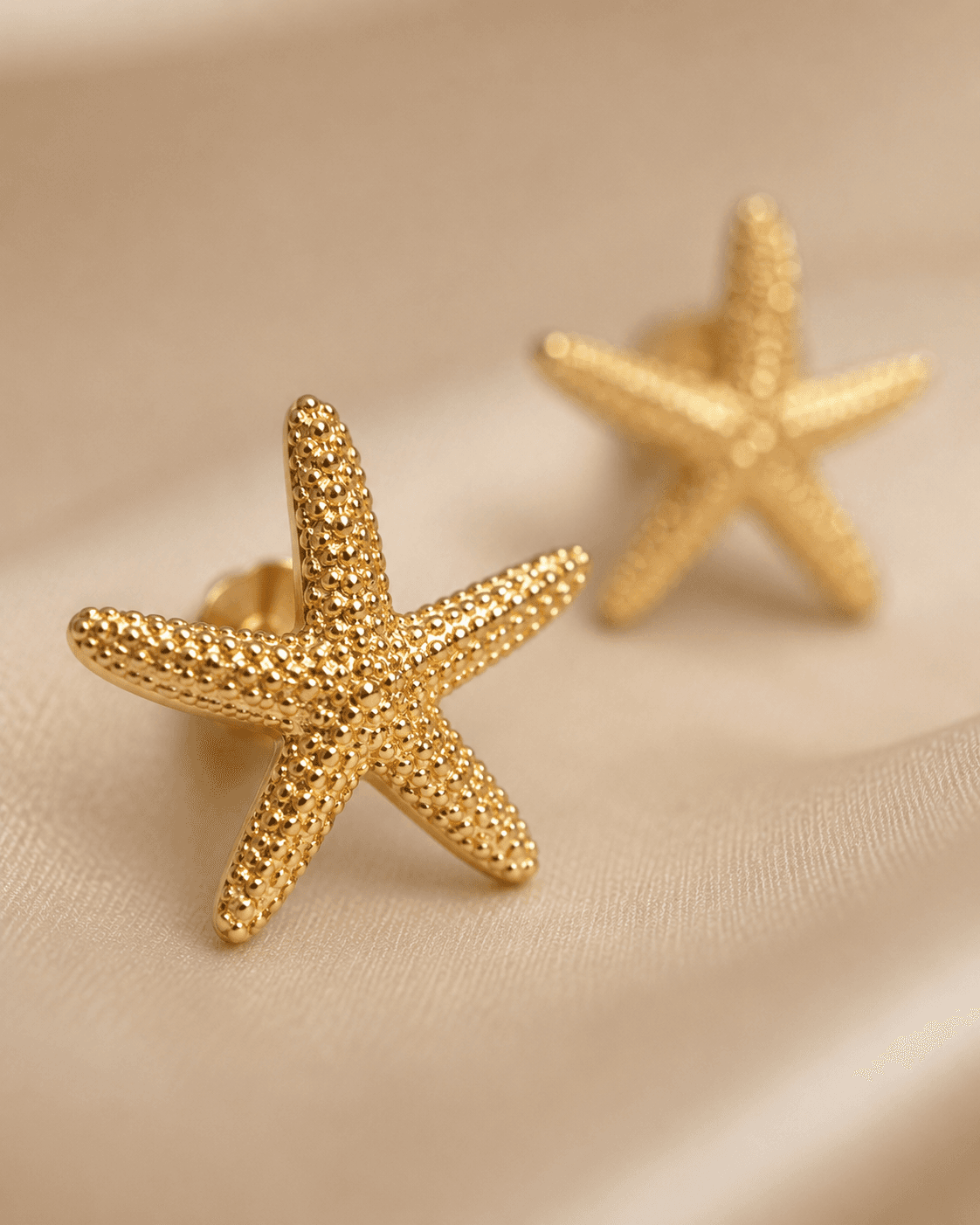 Gold-Tone Textured Starfish Stud Earrings detail photo 3 at ShopKaar