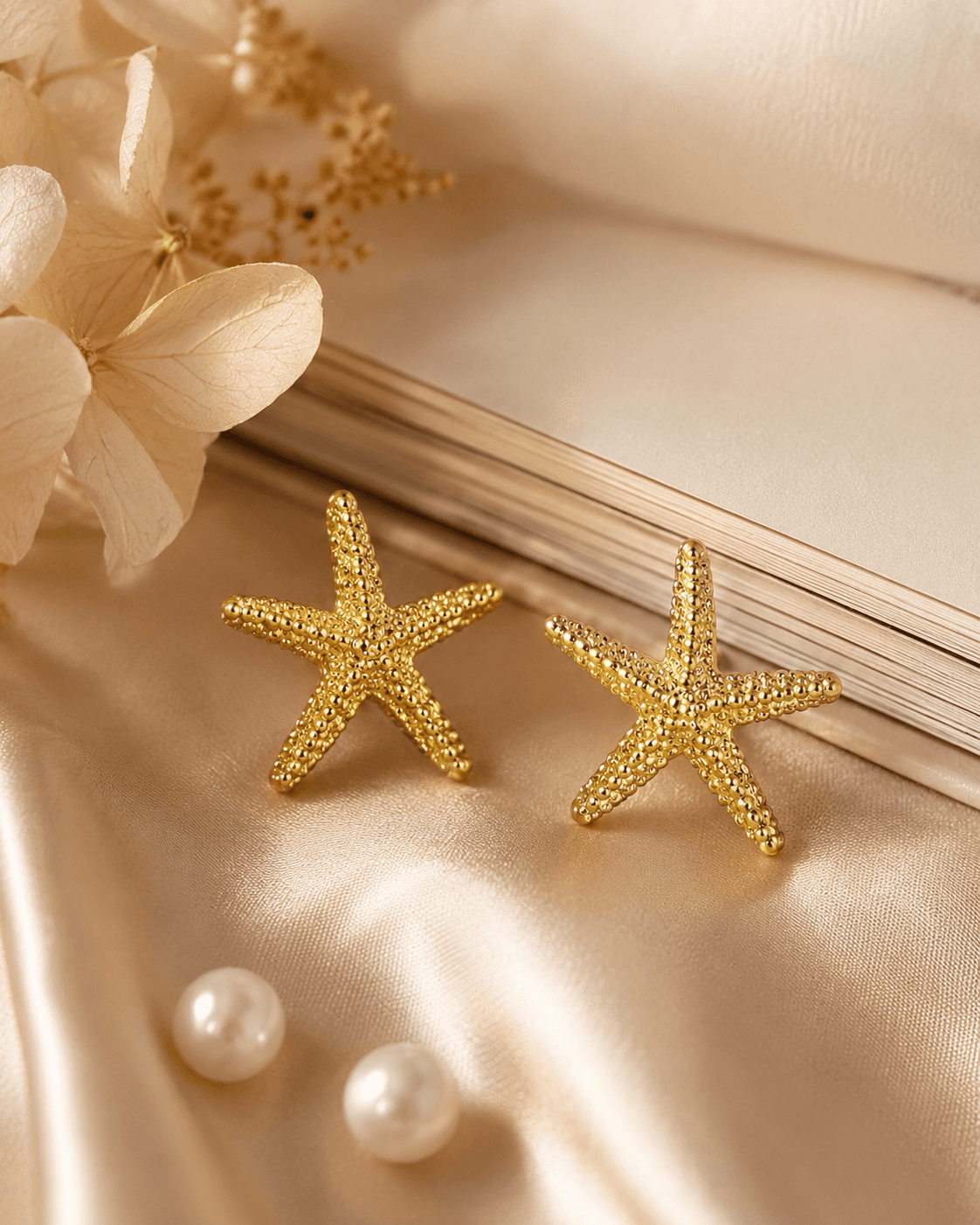 Gold-Tone Textured Starfish Stud Earrings detail photo 5 at ShopKaar