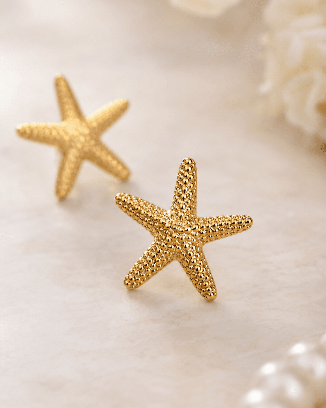 Gold-Tone Textured Starfish Stud Earrings detail photo 6 at ShopKaar