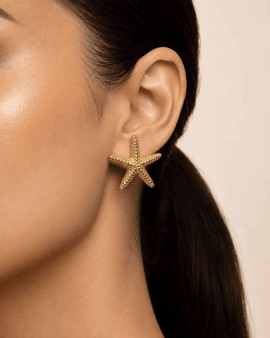 Gold-Tone Textured Starfish Stud Earrings detail photo 7 at ShopKaar