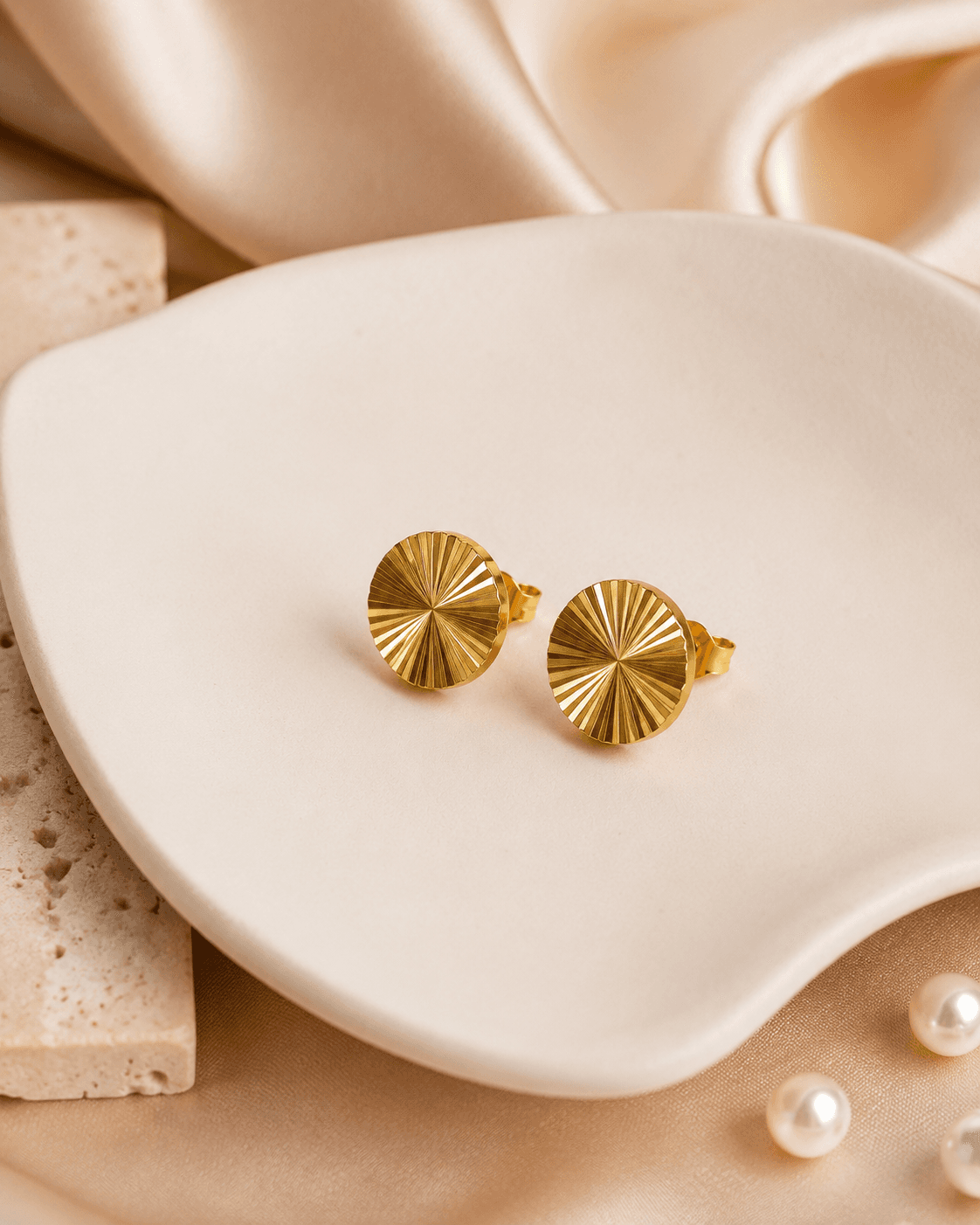 Gold-Tone Sunburst Round Stud Earrings main product photo at ShopKaar