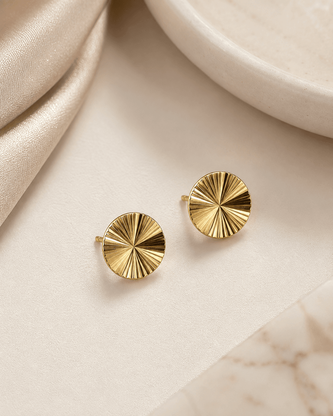 Gold-Tone Sunburst Round Stud Earrings detail photo 2 at ShopKaar