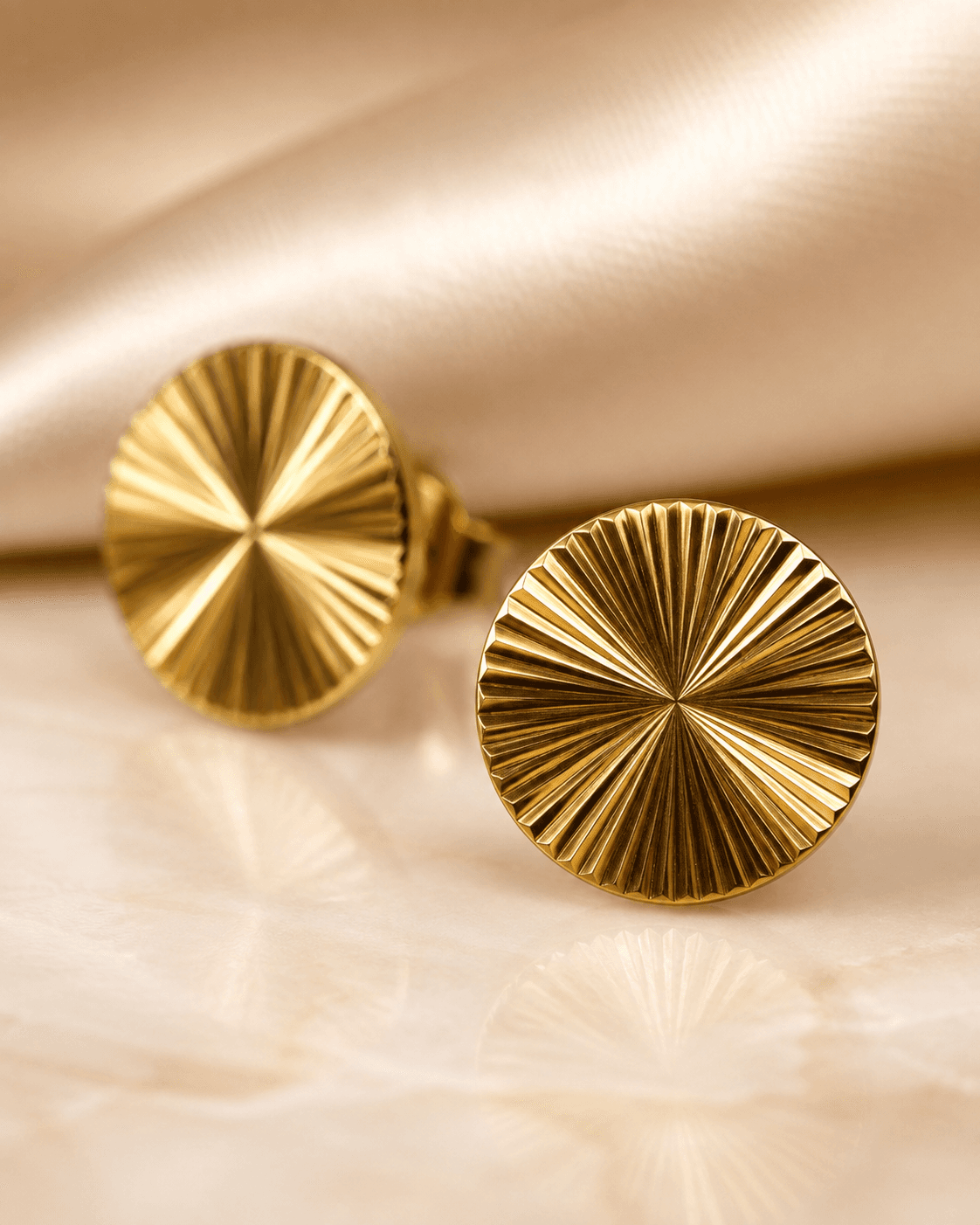 Gold-Tone Sunburst Round Stud Earrings detail photo 3 at ShopKaar