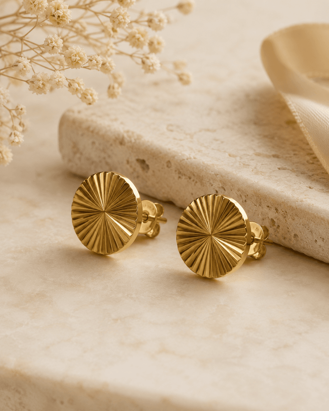 Gold-Tone Sunburst Round Stud Earrings detail photo 4 at ShopKaar