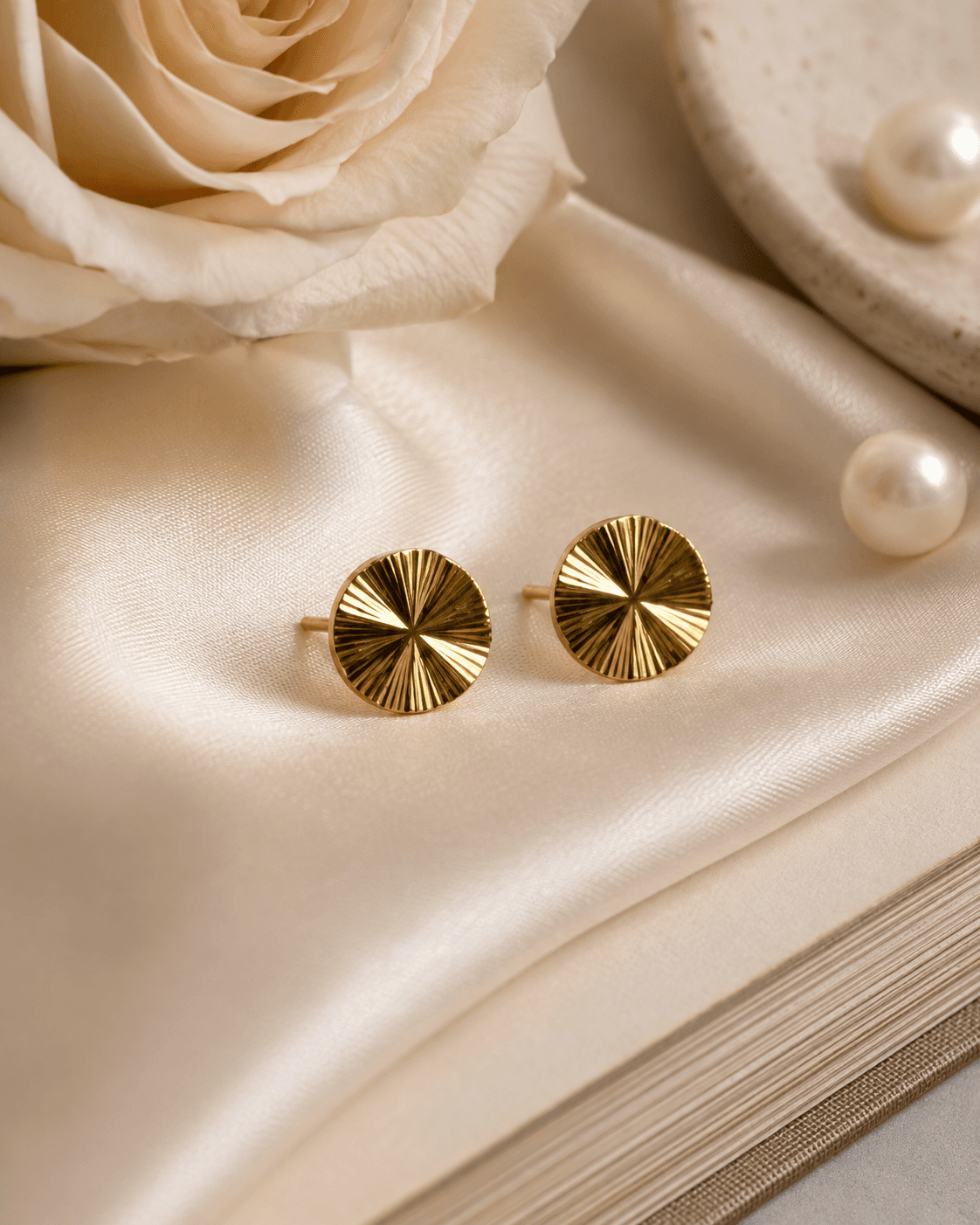 Gold-Tone Sunburst Round Stud Earrings detail photo 5 at ShopKaar