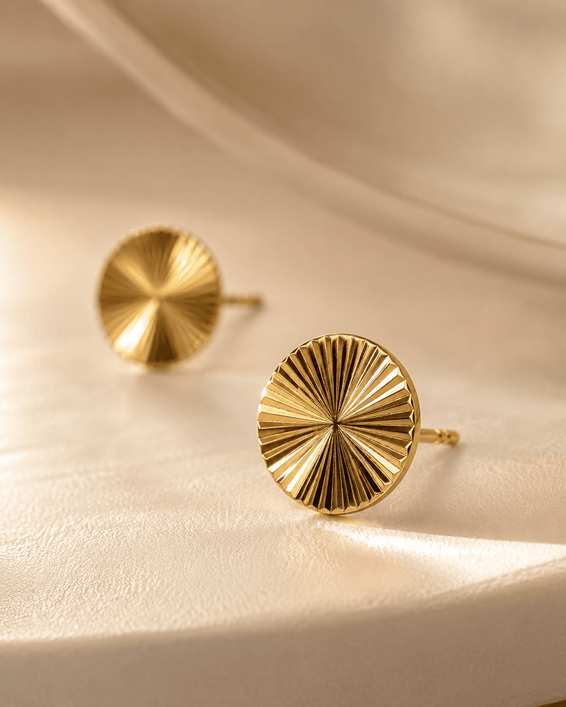 Gold-Tone Sunburst Round Stud Earrings detail photo 6 at ShopKaar