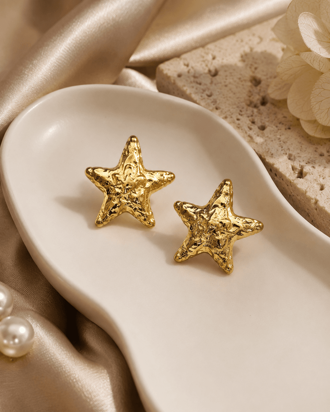 Gold-Tone Hammered Star Stud Earrings main product photo at ShopKaar