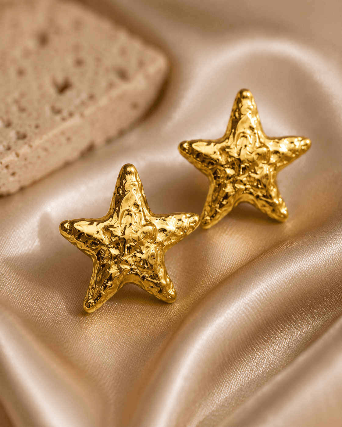 Gold-Tone Hammered Star Stud Earrings detail photo 3 at ShopKaar
