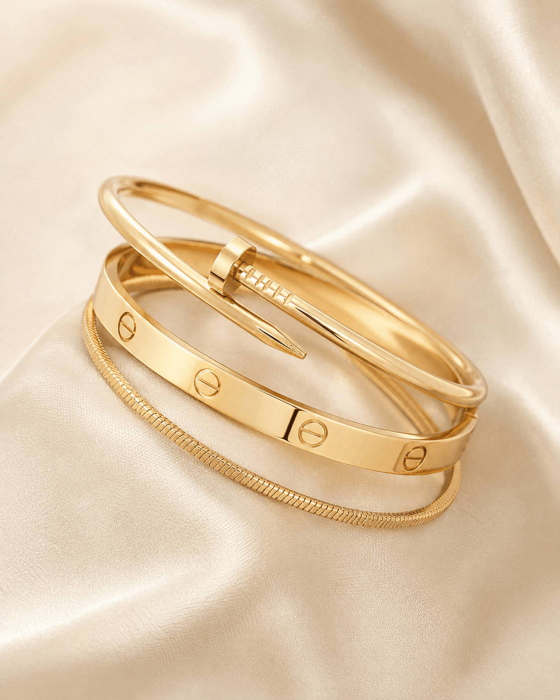 Gold-Tone Mixed Bangle Stack Set - 3pcs main product photo at ShopKaar