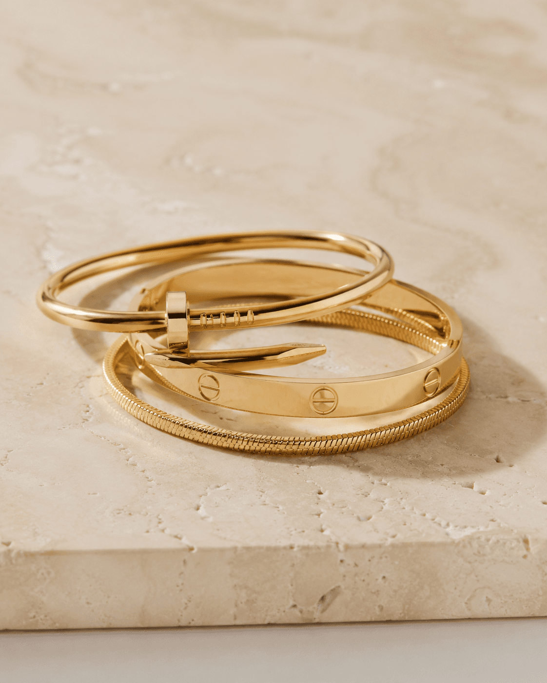 Gold-Tone Mixed Bangle Stack Set - 3pcs detail photo 2 at ShopKaar