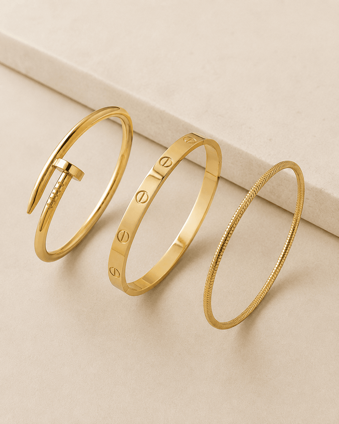 Gold-Tone Mixed Bangle Stack Set - 3pcs detail photo 3 at ShopKaar