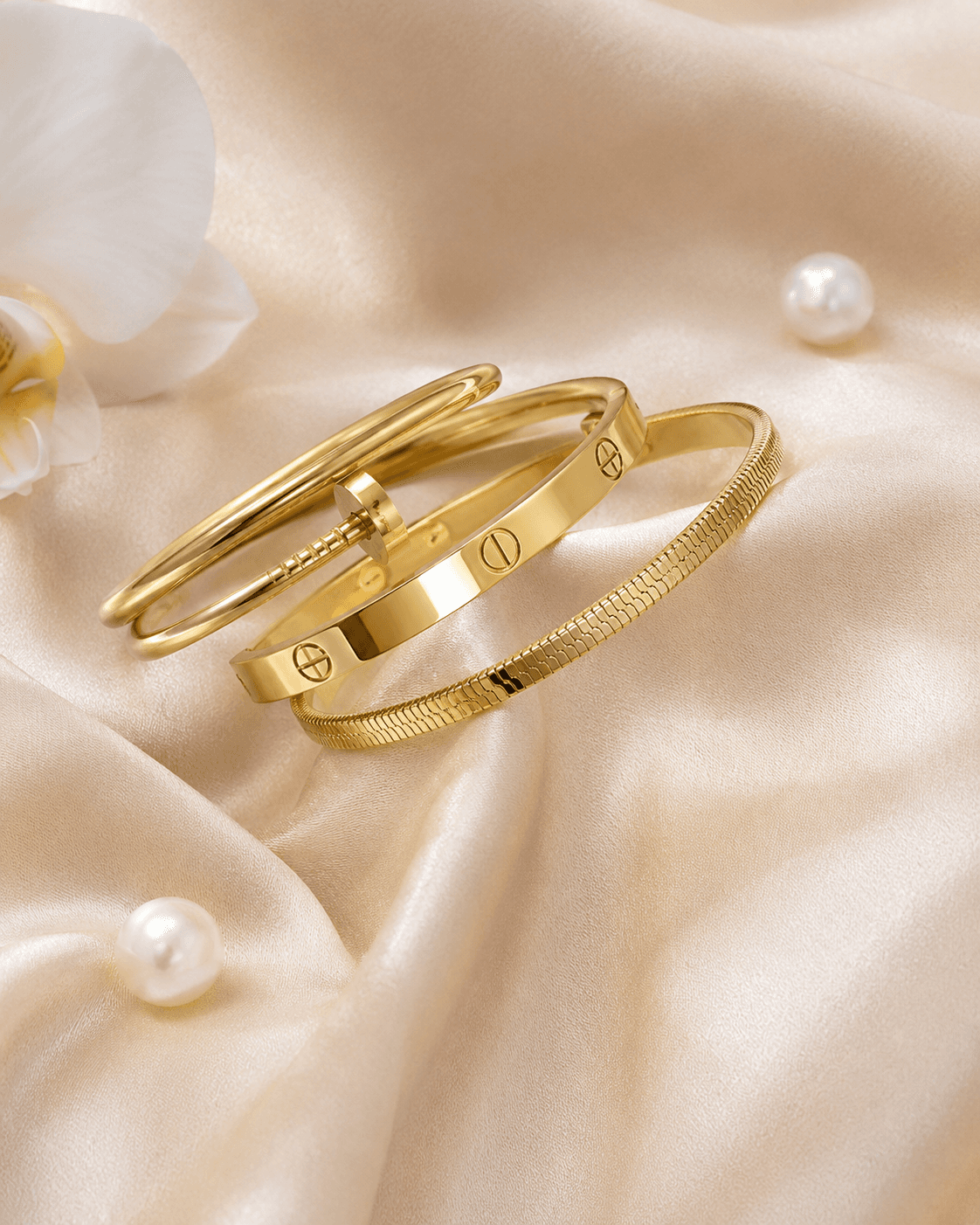 Gold-Tone Mixed Bangle Stack Set - 3pcs detail photo 4 at ShopKaar