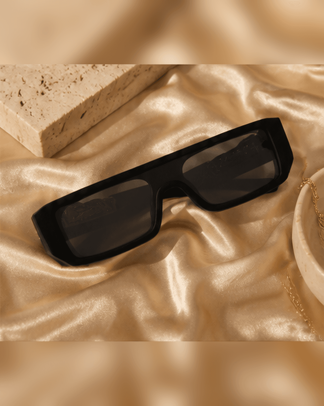 Black Narrow Rectangle Silver Wing-Temple Sunglasses detail photo 4 at ShopKaar