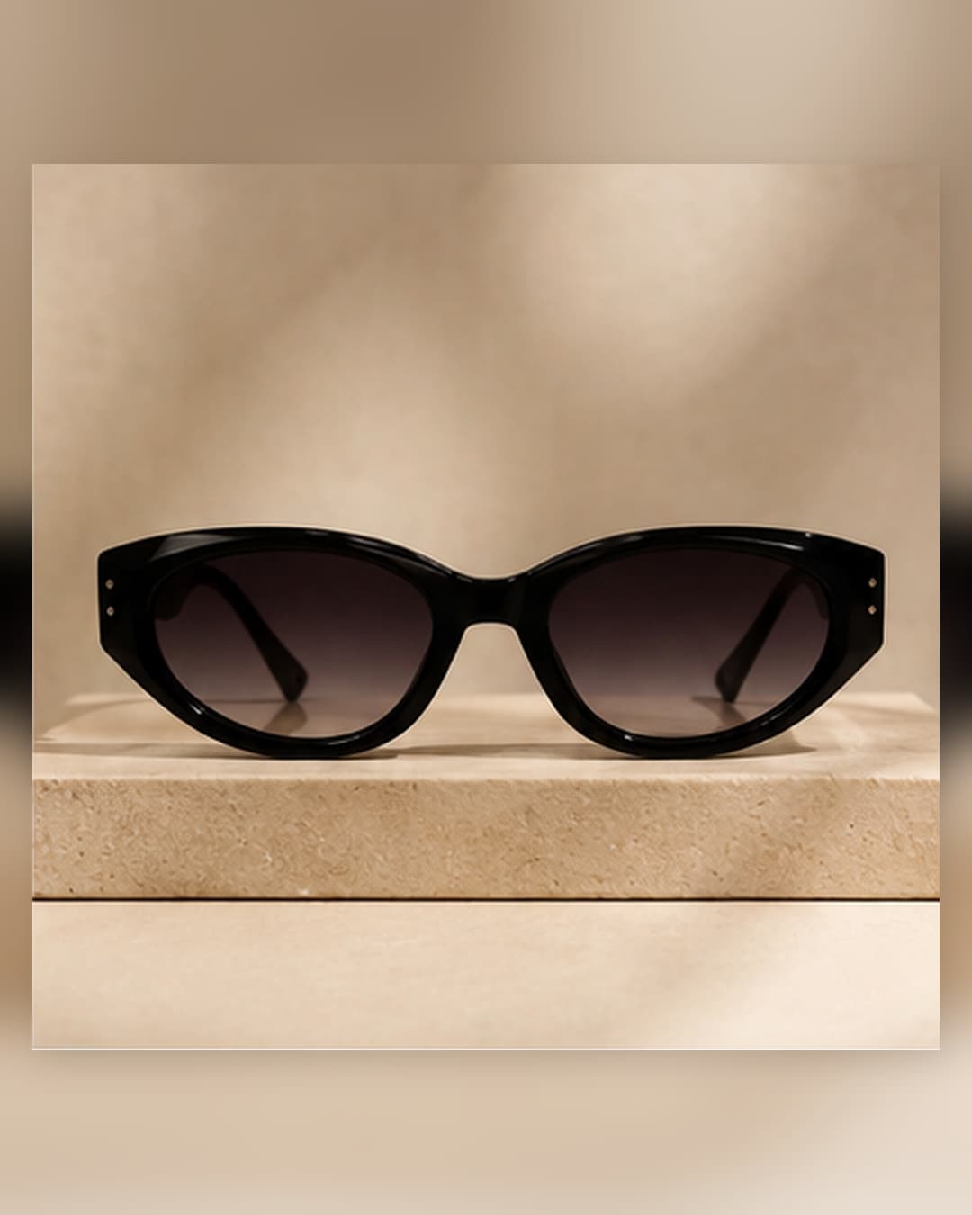 Black Oval Purple Gradient Gold Disc-Temple Sunglasses front view at ShopKaar