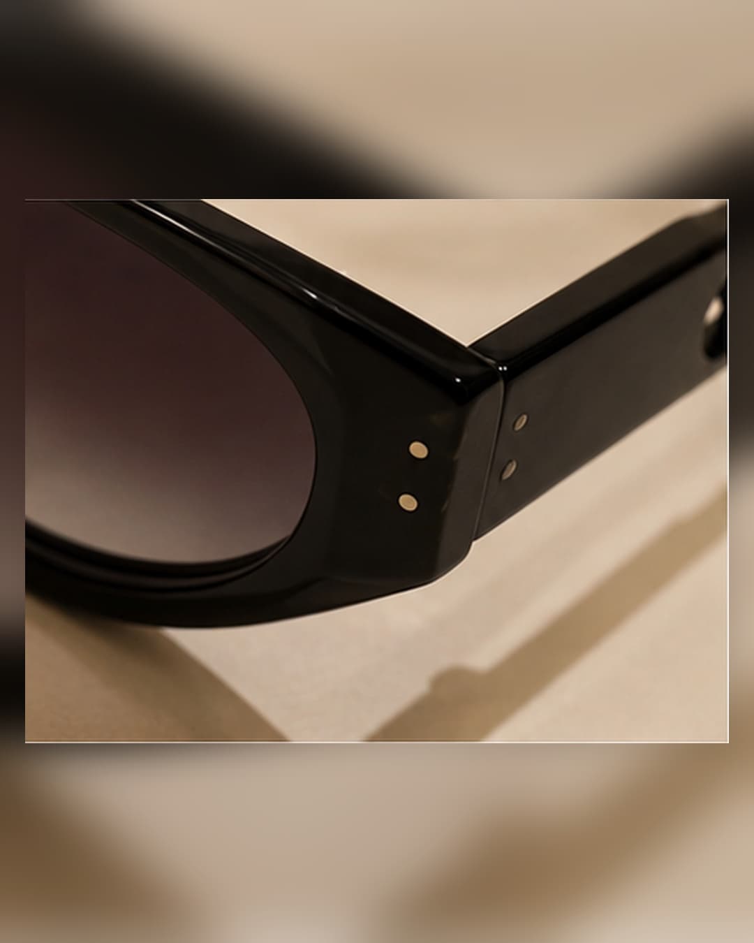 Black Oval Purple Gradient Gold Disc-Temple Sunglasses detail view at ShopKaar