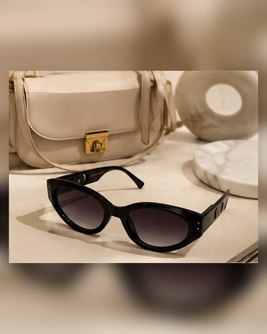 Black Oval Purple Gradient Gold Disc-Temple Sunglasses worn view at ShopKaar