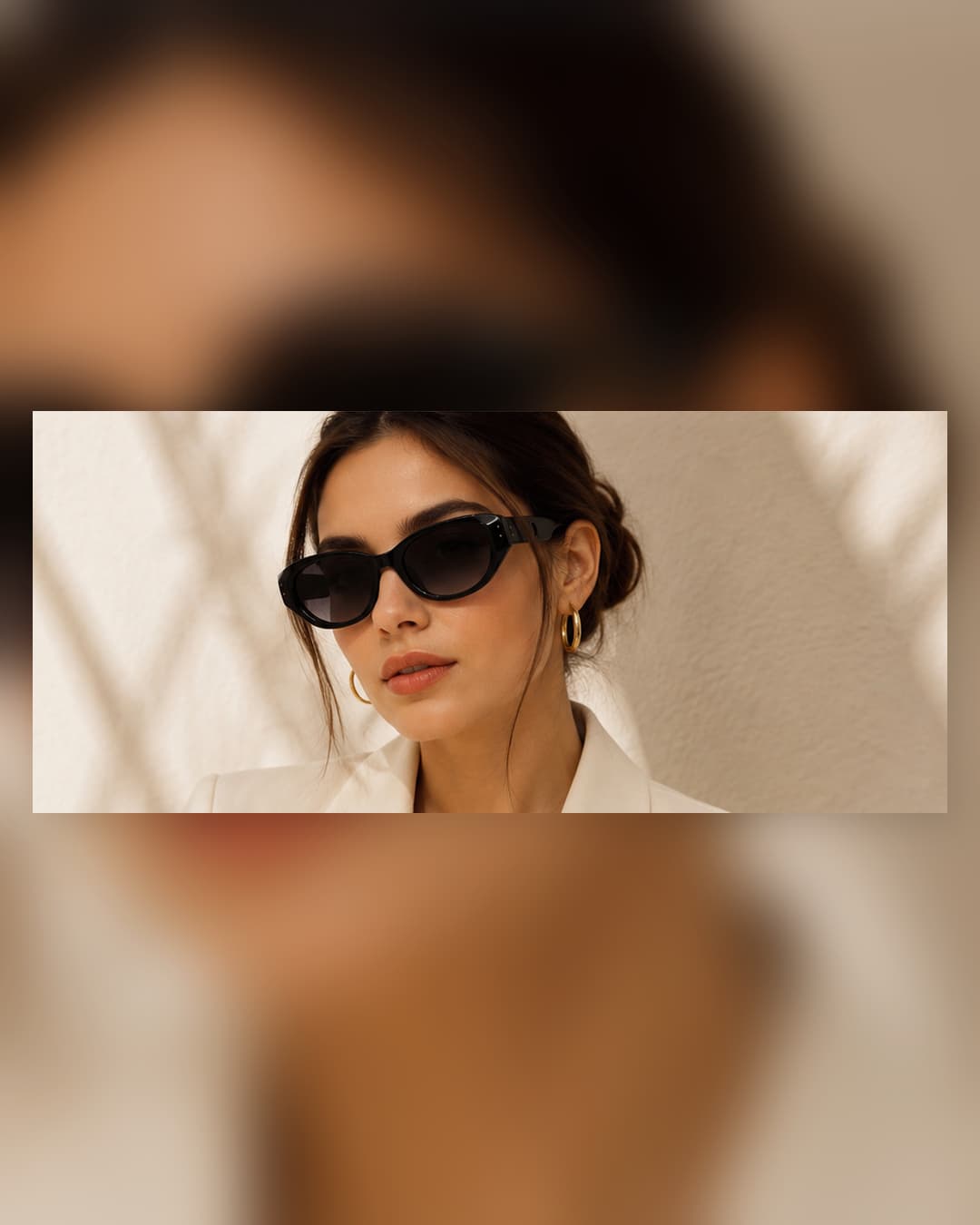 Black Oval Purple Gradient Gold Disc-Temple Sunglasses worn view at ShopKaar