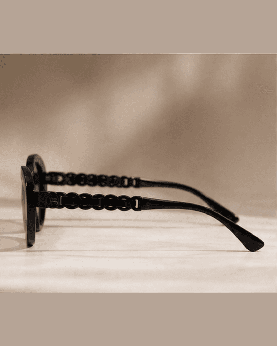 Black Oval Purple Gradient Chain-Temple Sunglasses side view at ShopKaar