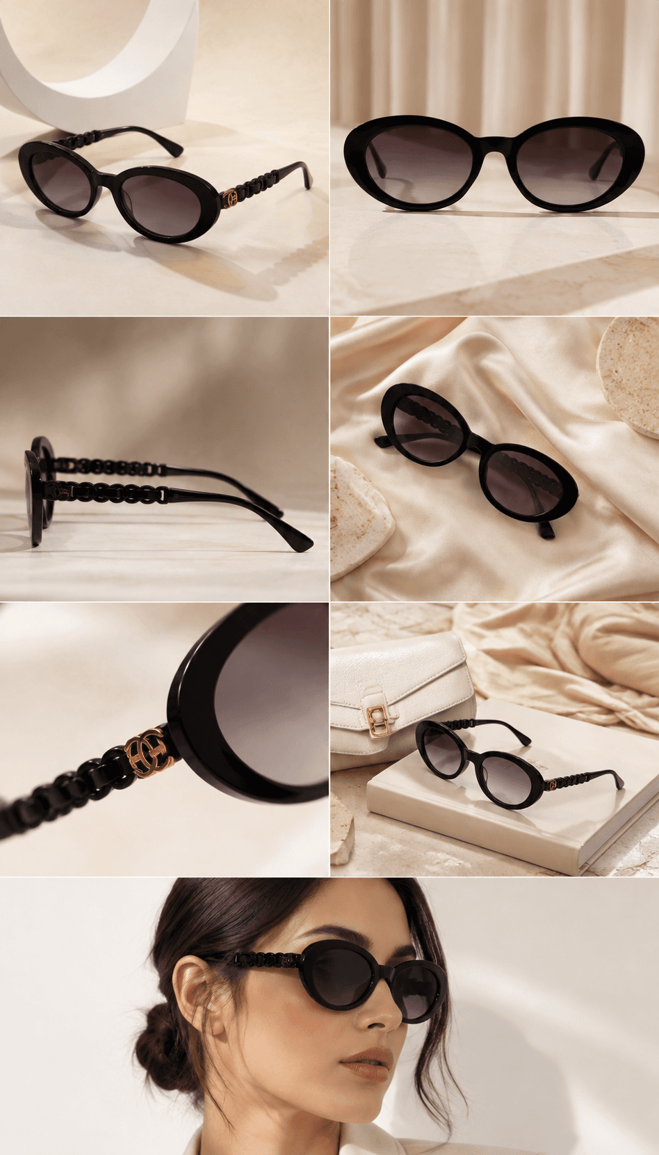 Black Oval Purple Gradient Chain-Temple Sunglasses gallery overview at ShopKaar