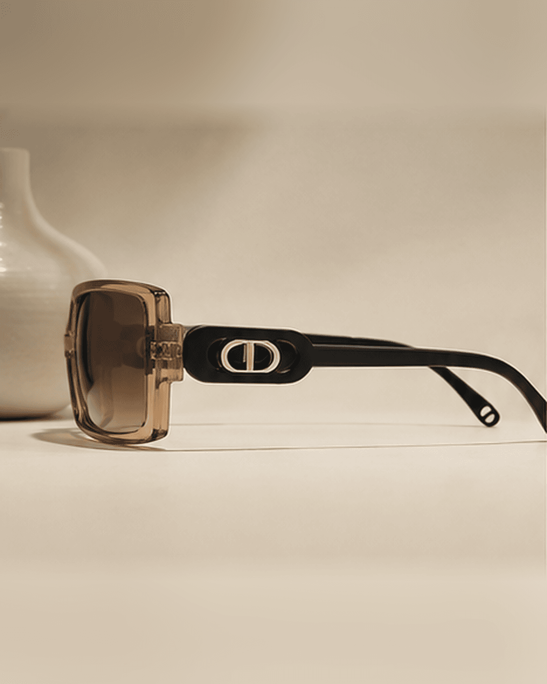 Taupe Rectangular Brown Gradient Gold-Temple Sunglasses detail photo 3 at ShopKaar