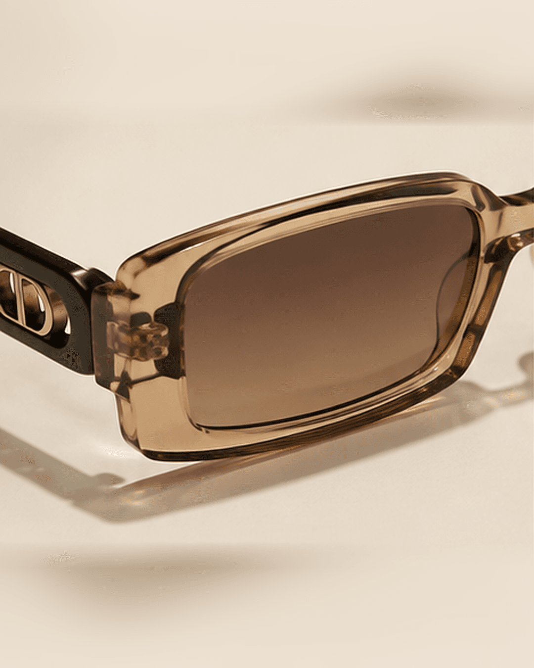 Taupe Rectangular Brown Gradient Gold-Temple Sunglasses detail photo 5 at ShopKaar