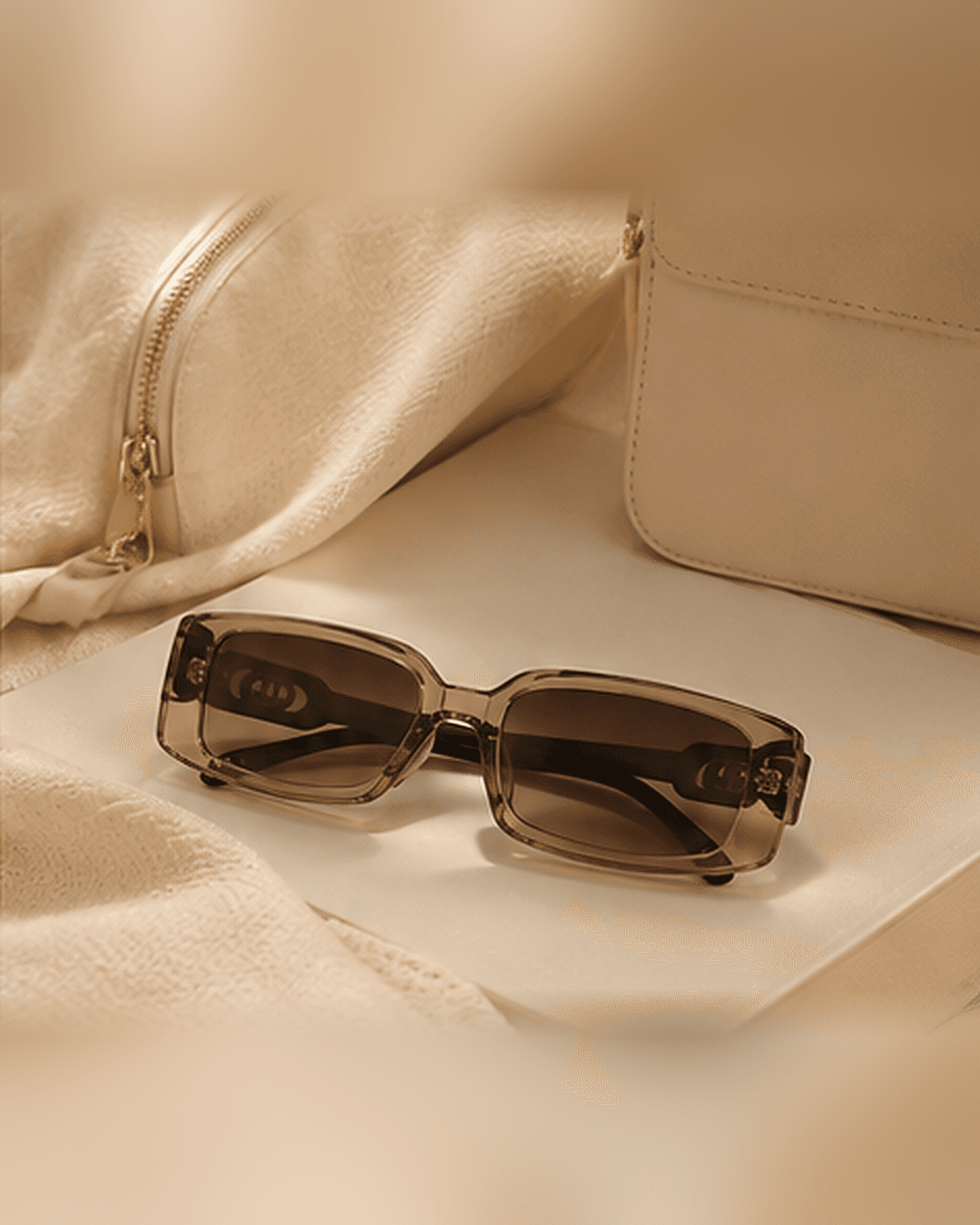 Taupe Rectangular Brown Gradient Gold-Temple Sunglasses detail photo 6 at ShopKaar