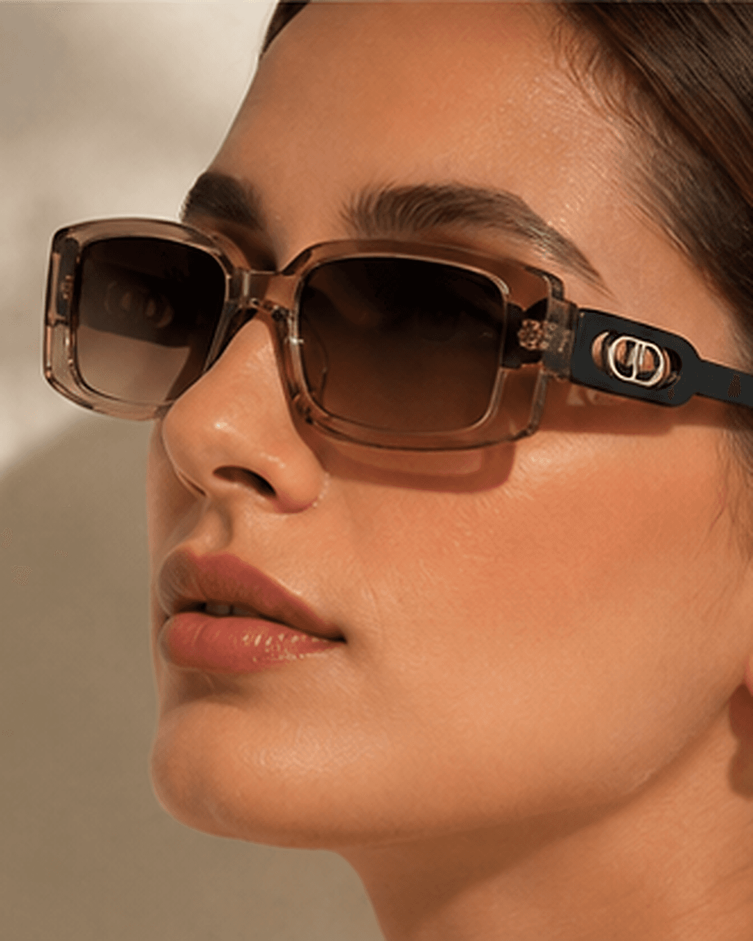 Taupe Rectangular Brown Gradient Gold-Temple Sunglasses detail photo 7 at ShopKaar